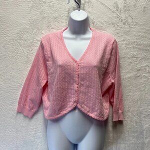 Belle Poque Elegant Retro Cardigan Cropped Sweater Womens XL Pink Viscose V-Neck